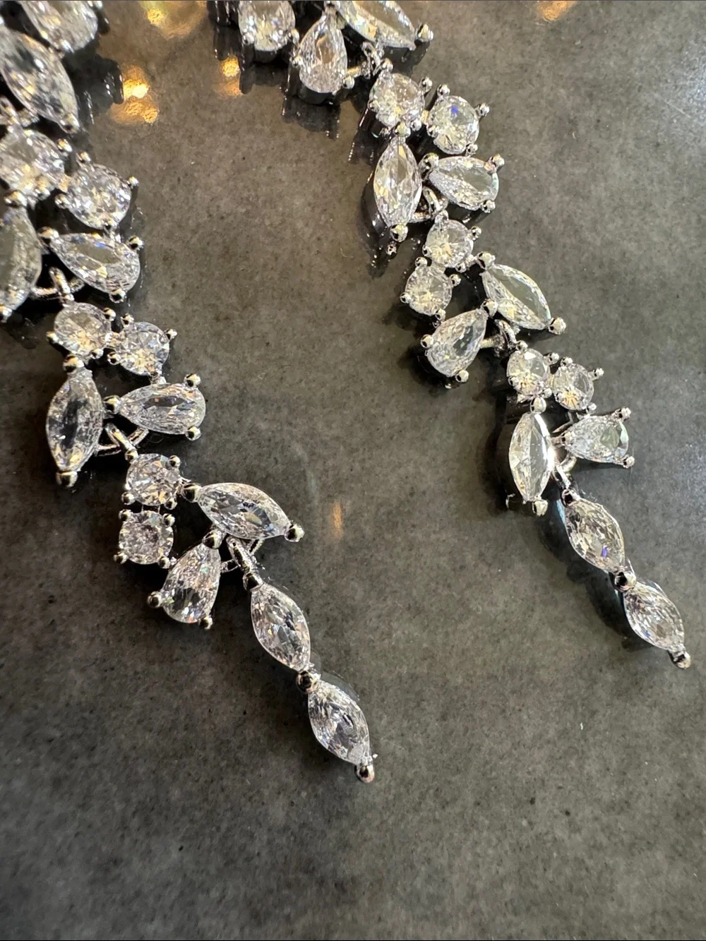 Crystal CZ Leaf Drop Earrings - Silver Tone 2.5” drop dangle - Picture 5 of 5